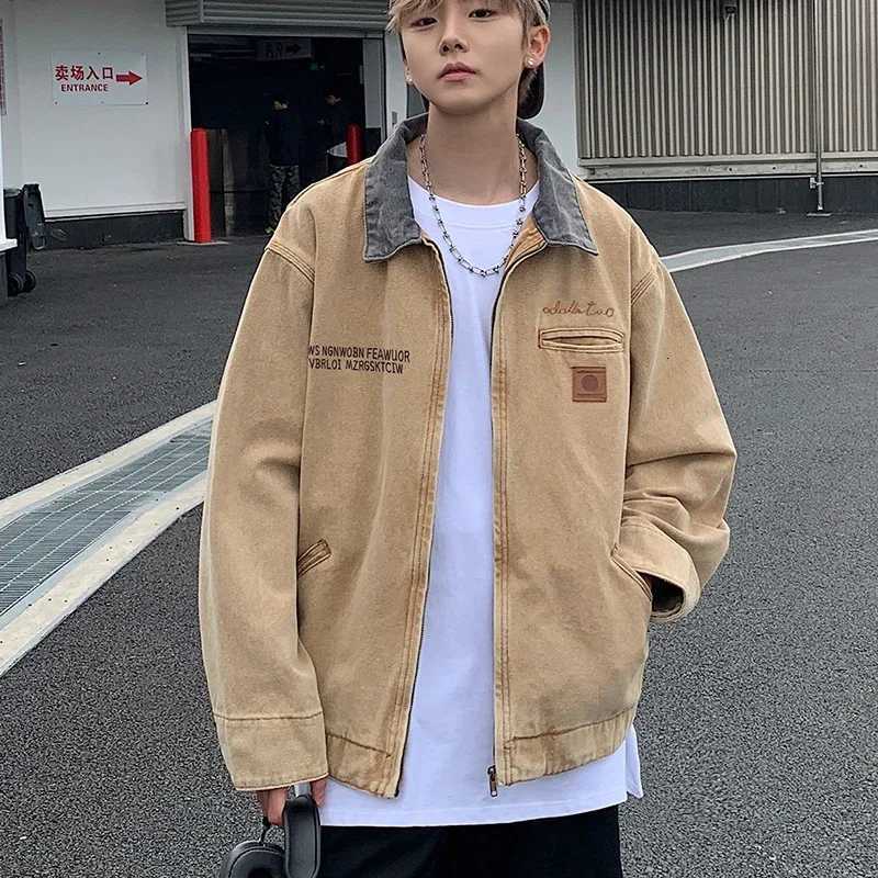 American Retro Vintage Denim Jacket for Men Women Spring Autumn Trend Letter Loose Jeans Coat Casual Handsome Workwear Jacket W250809