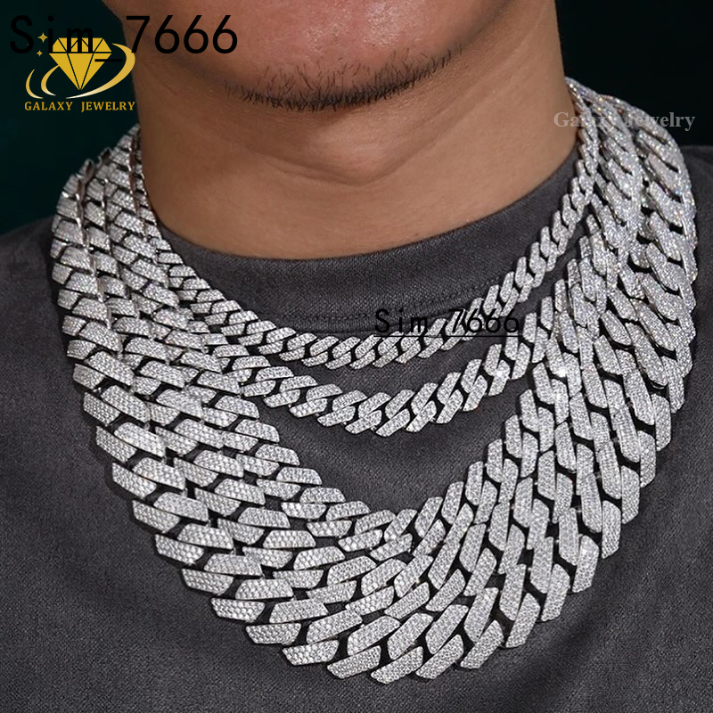 Fine Jewelry Iced Out Moissanite Chains 925 Silver 6mm-20mm Pass Diamond Tester Mens Bracelet Necklace Prong Cuban Link Chain