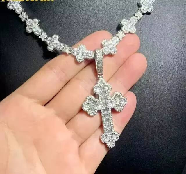 925 Sterling Silver Mens Cross Pendant with 3.00 Ct Round Cut Natural Moissanite Pendants Charms