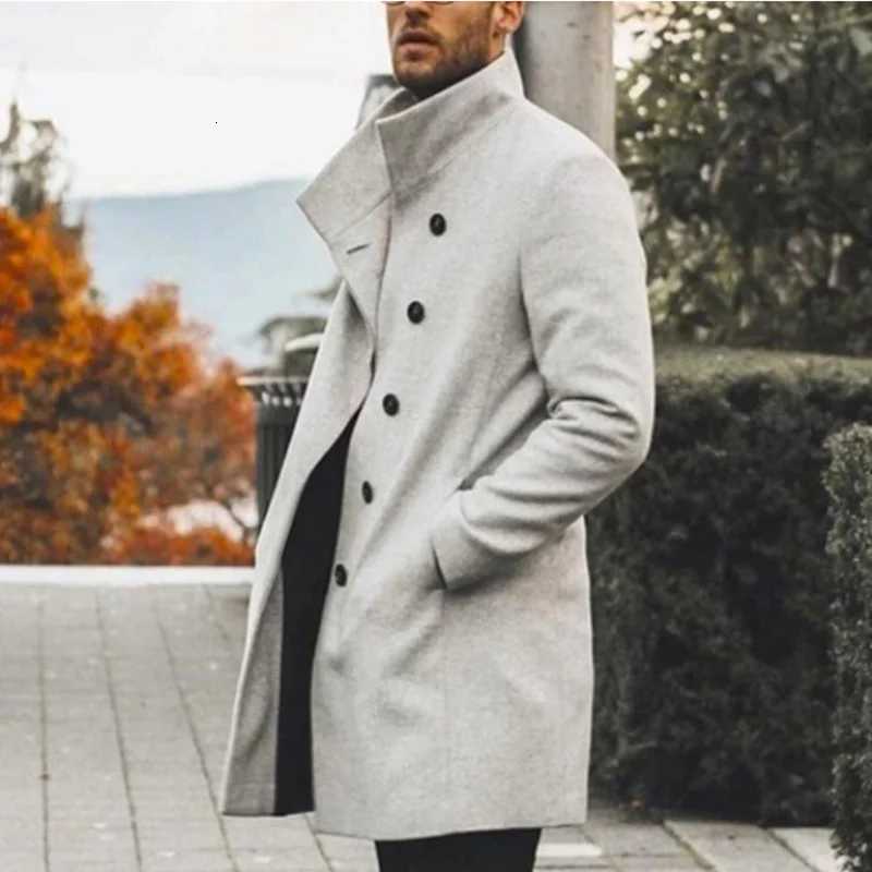 Winter Thickened Overcoat for Men - Wool Blend Long Coat with Stand Collar Streetwear XJ250809