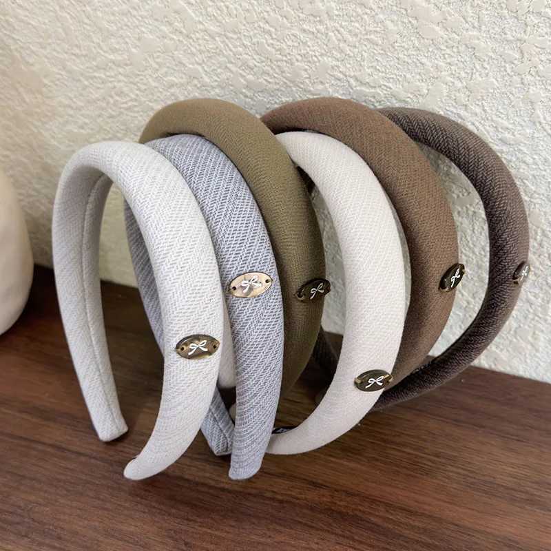 Retro Temperament Woolen Fabric Shell Bow Bands for Women Girls Elegant Hair Hoop Fashion Solid Color Sponge Hair Bands New Y250809