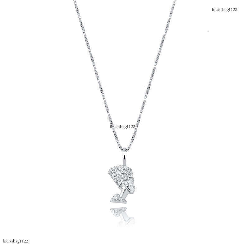 INS Nefertiti Queen Head Portrait Hip-Hop Pendant Full Moissanite chain Sier Women's Necklace