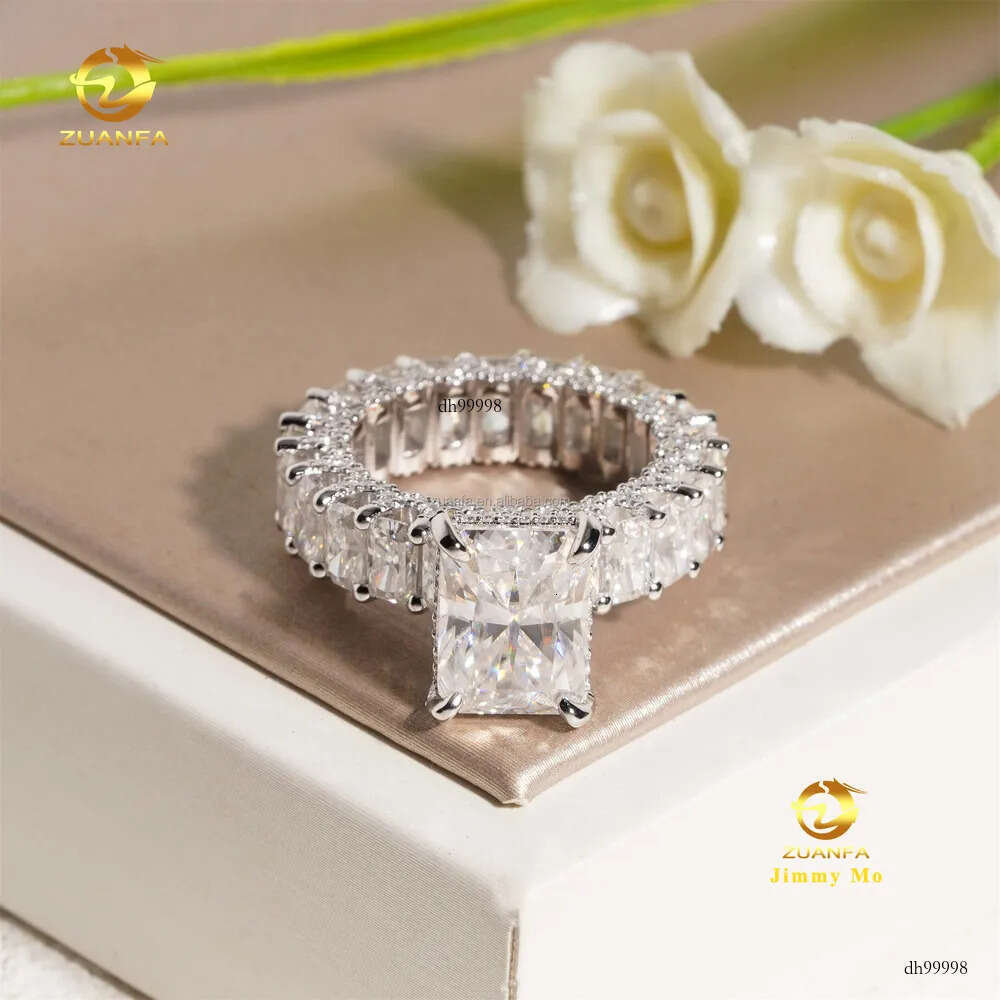 Customized Unique Wedding Bridal Jewelry Solid Sier GRA Certificates White Radiant Moissanite Dia Eternity Band Ring