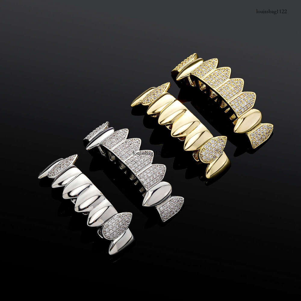 Full Dia Mixed Vampire Fangs Trendy Cool Men Halloween Decoration Fake Teeth Gold Braces Personality Accessories