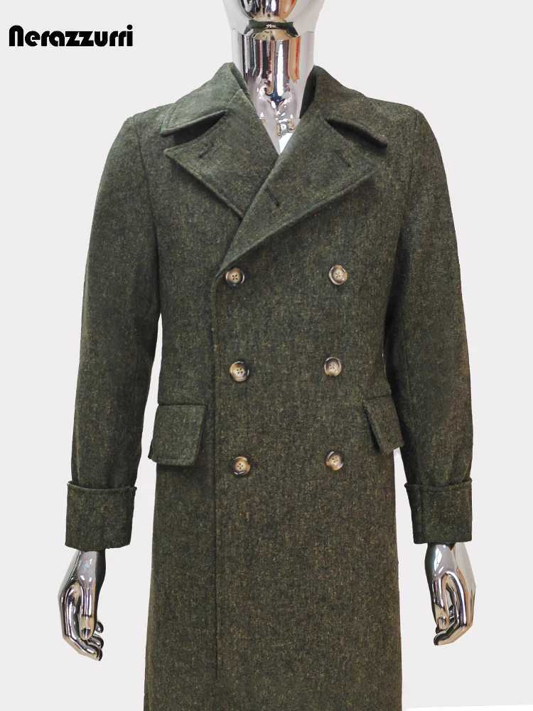Nerazzurri Autumn Winter Long Luxury EleGant Chic Thick Warm Woolen Coat for Men Double Breasted Wool Blends OvercoatXJ250809