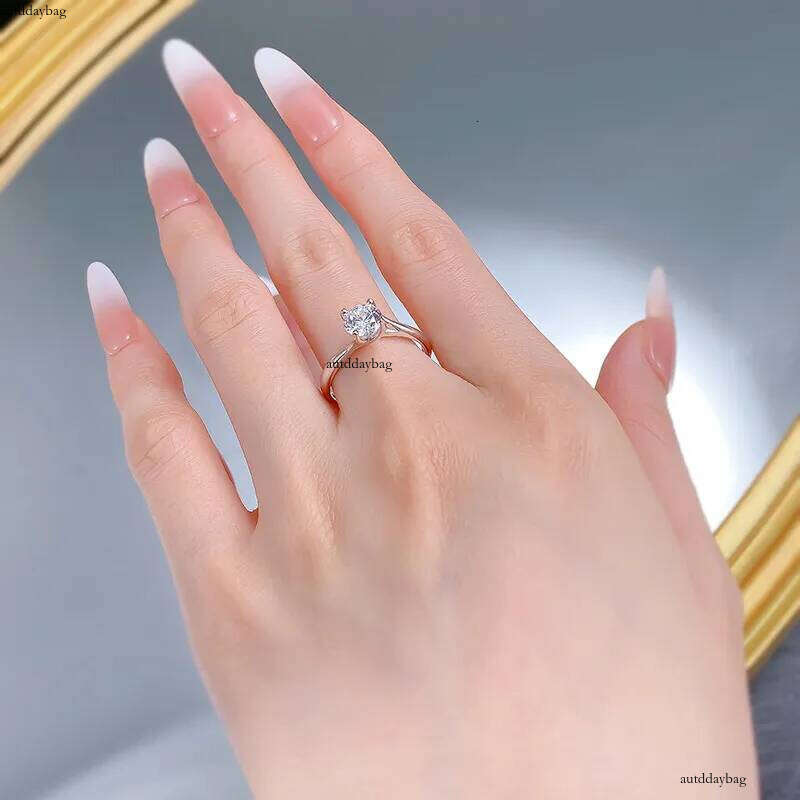 1CT Soilitaire Lab White Moissanite Dia Wedding Rings Simple Fine Jewelry Genuine 100% S Sterling Sier Eternity Women Engagement Crown Band Ring