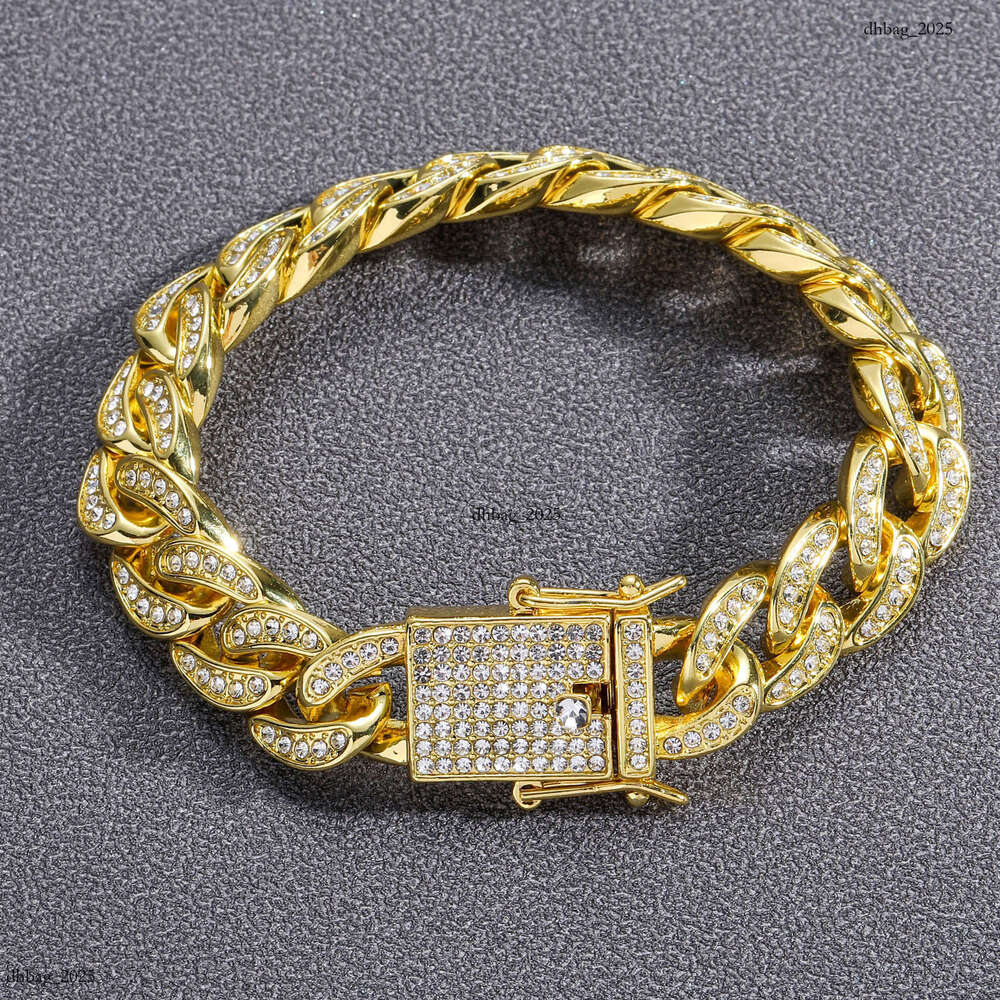 New Men's 13mm Full Dia Cuban Chain Alloy Hip-Hop Gold Bracelet