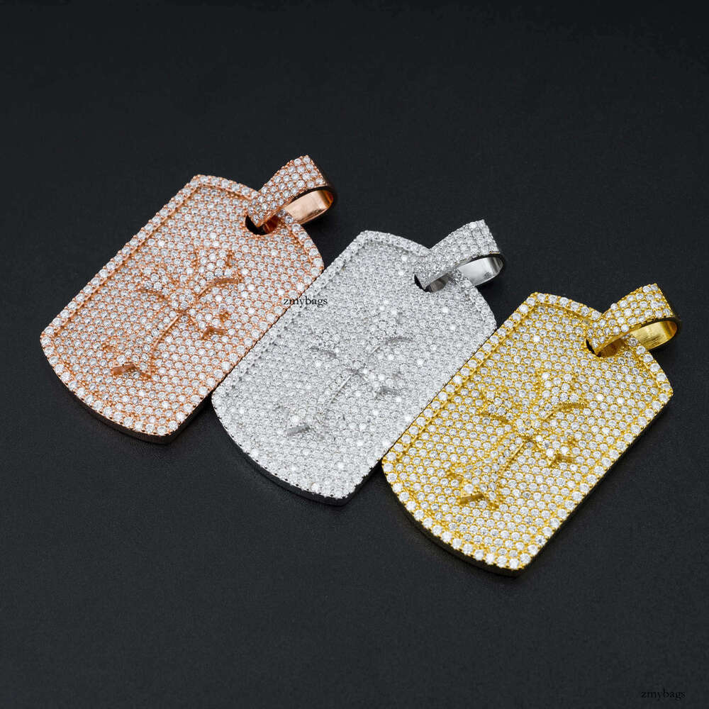 New Iced Out VVS Rectangular Tag Unisex Hip Hop Moissanite Pendant Necklace