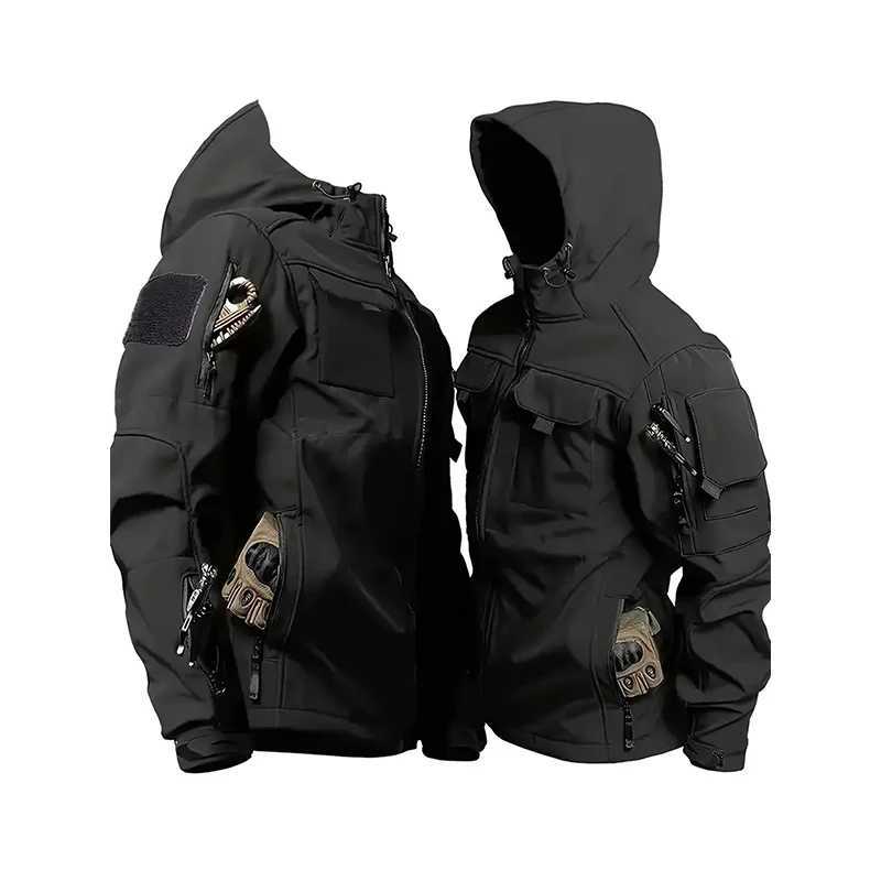 Men Lurker Shark Skin Soft Shell Tactical Jacket Waterproof Fleece Hooded Coat Hunting Clothes Outdoor New Solid Pocket Jacket Men W250809