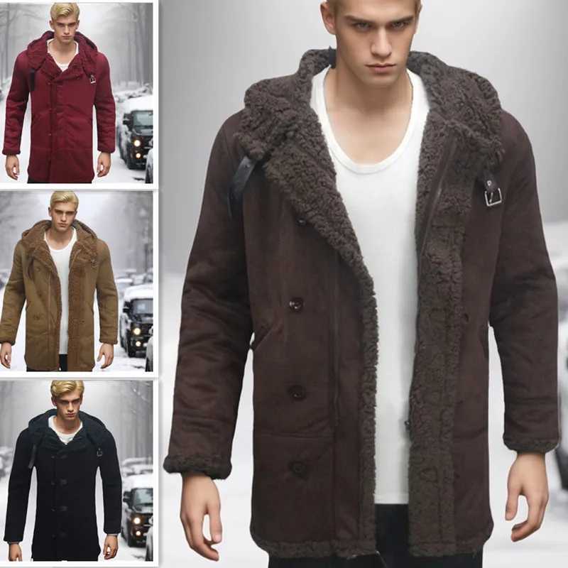 Men Hooded Winter New Suede Mens Coat Fur Integrated Thick Coat Wool Long Sleeve Parka with Pockets XJ250809
