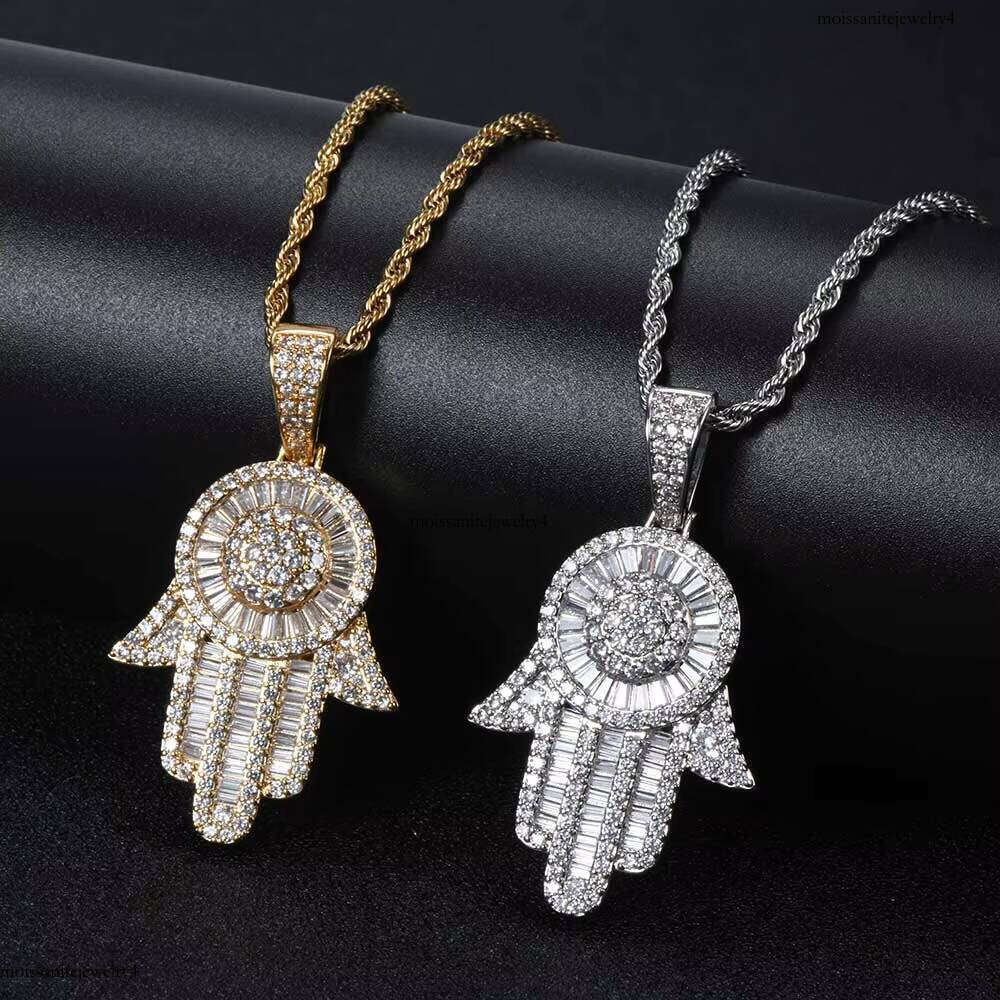 Nuoya High Quality Jewelry Men Women Hamsa Hand of Fatima Iced Out Pendant Hip Hop Necklace