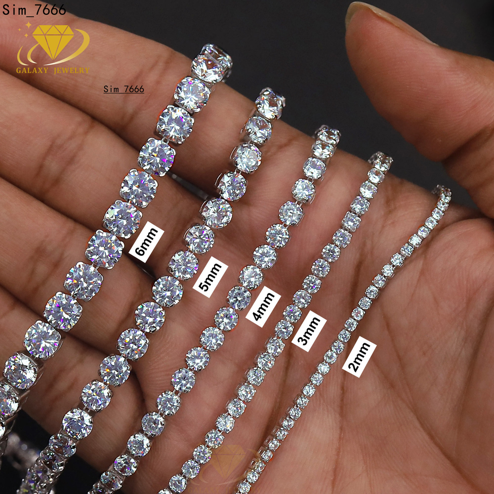 Hot Sale Iced Out 2mm 3mm 4mm 5mm 6mm Round Cut Lab Created Moissanite Diamond Tennis Chain Necklace Bracelet Women Men