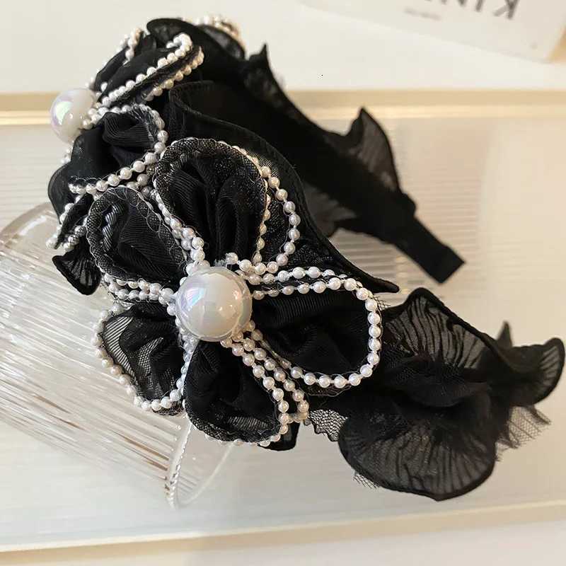 Pearl Weave Mesh Wide Brimmed Handbags for Women Light Luxurious Temperament Large Band Charms Hair Accessories Y250809