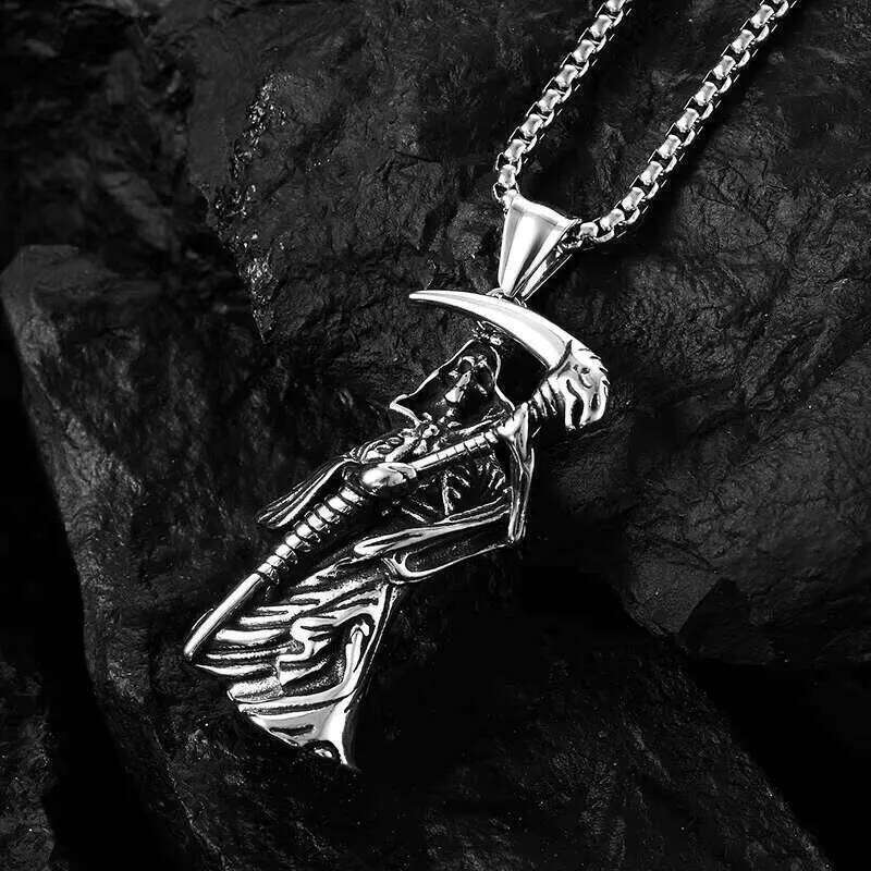 Death's Scythe Grim Reaper Pendant Stainless Steel Santa Muerte God of Death Necklace 0b