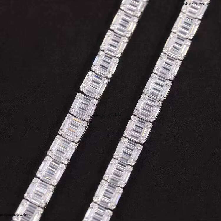 Custom Wholesale Sier 8MM Necklace Baguette CZ Cubic Zirconia Iced Out Cuban Link Chain Hip Hop Jewelry