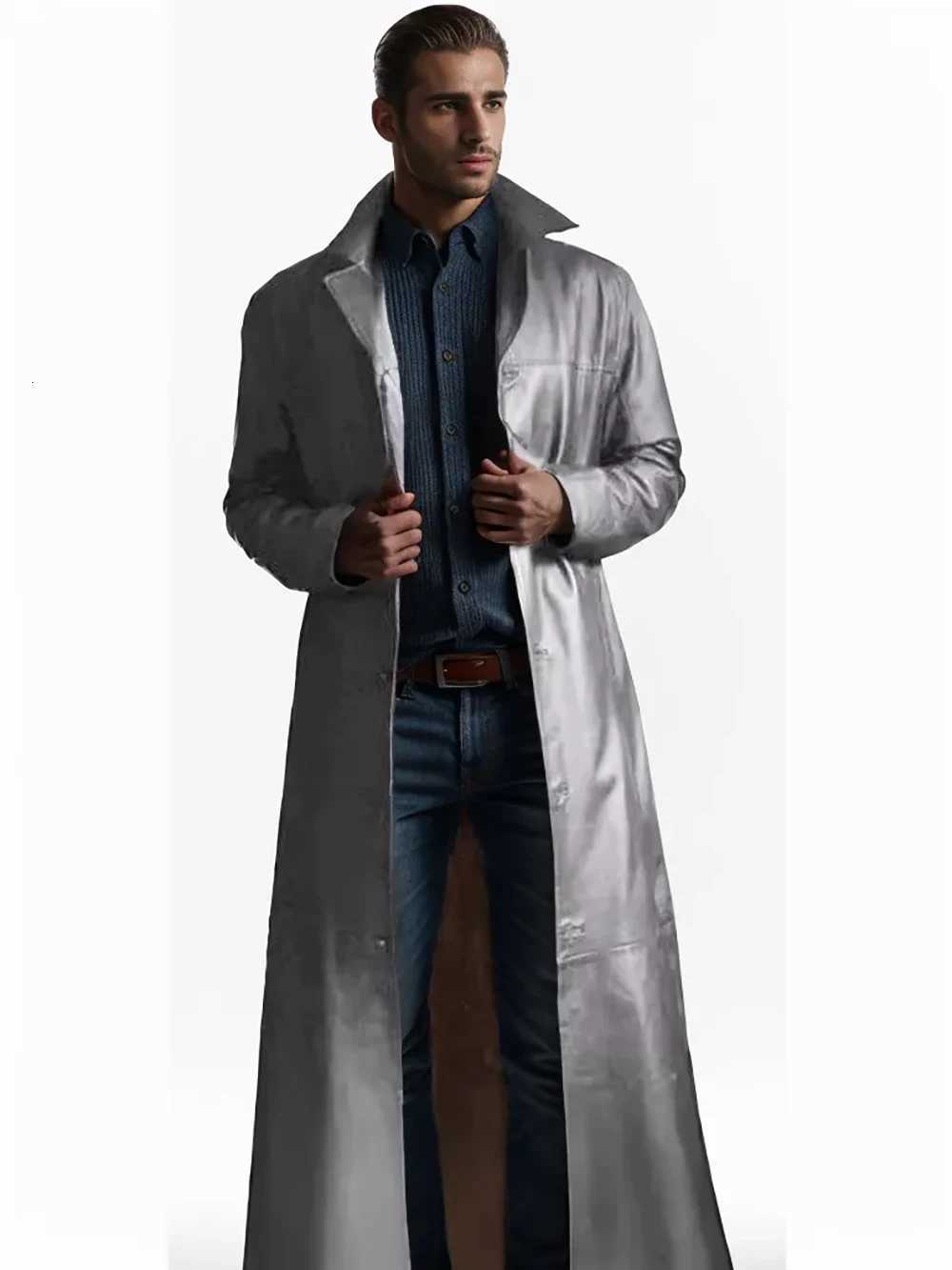 Autumn new mens fashionable solid color leather jacket extended mens leather jacket W250809