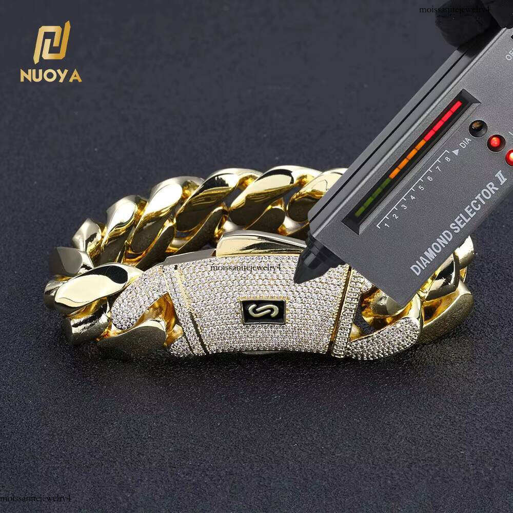 NUOYA Monaco Style Link Chain Sier Smooth Iced Out VVS Moissanite Cuban Bracelet Fine Jewelry