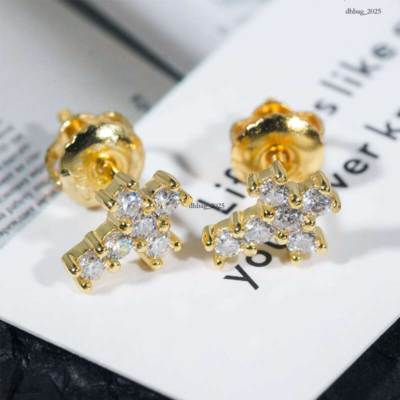 ICED OUT Hip Hop Sier Moissanite Cross Hiphop Trendy Full Dia Electroplated Earrings