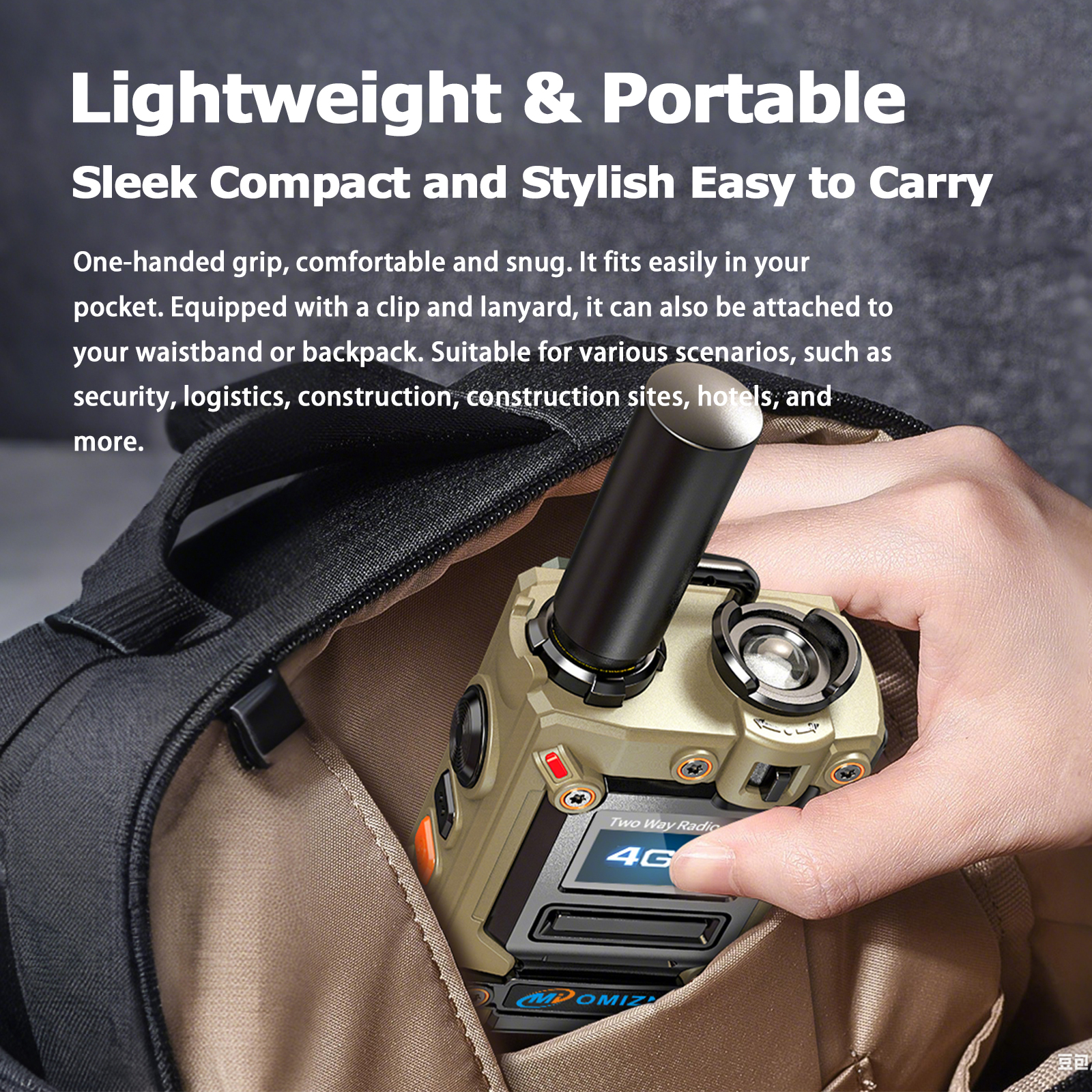 OMIZN 4G PoC Global Walkie Talkie Unlimited Range SIM Card AES256 Noise Reduction Type-C Charging IP65 Flashlight