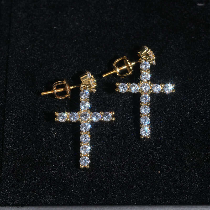 ICED OUT New Full Dia Sier Cross Fashion Micro Pave Zircon Earrings Hip Hop Ear Jewelry