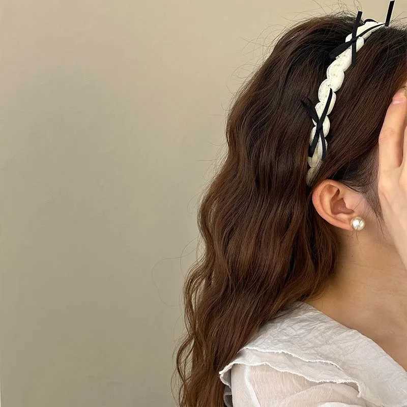 Korean Black Ribbon Bow Bezel Bands for Women Girls Sweet Thin Edge Lace Mesh Hair Bands Haiand Hair Accessories Y250809