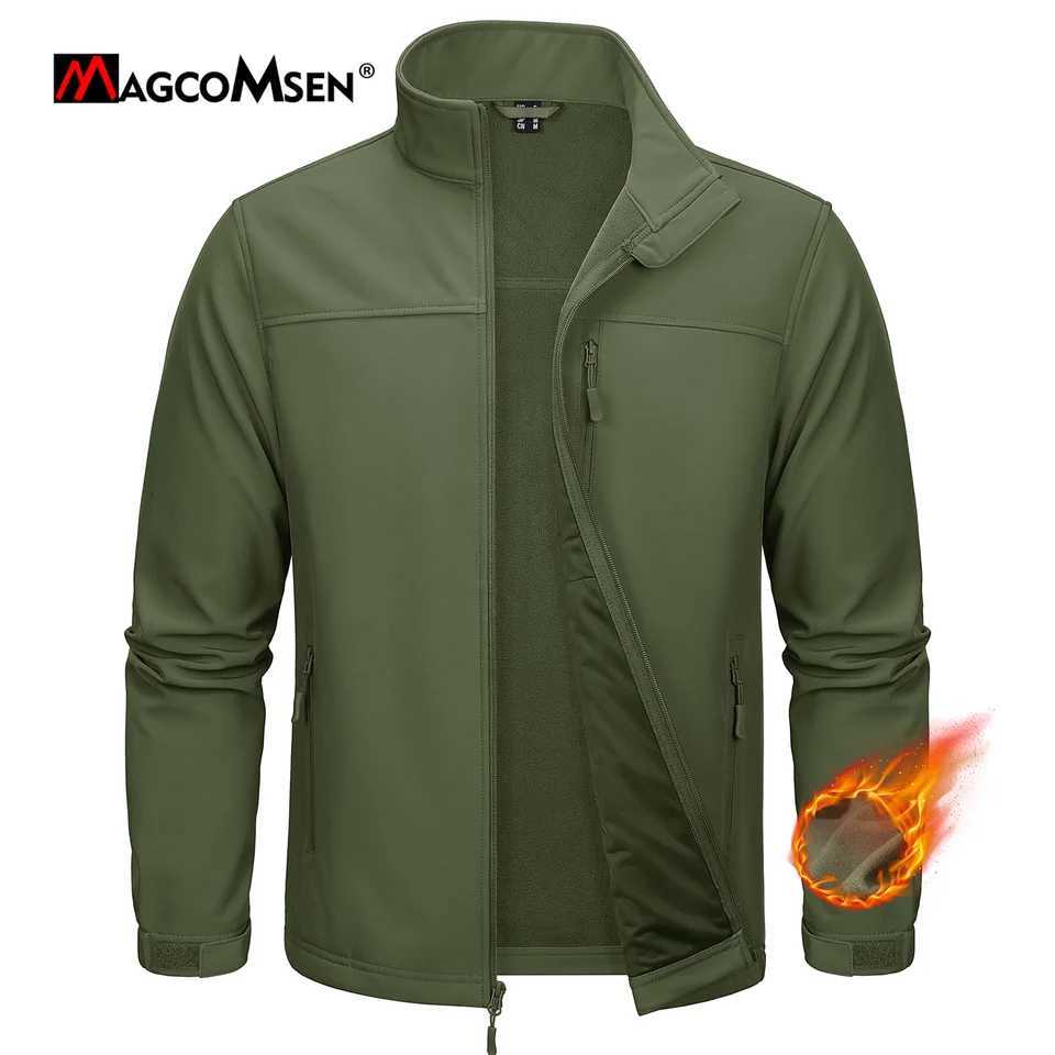 Magcomsen Mens Fleece Softshell Jackets Waterproof Full Zip Winter Working Jacket Outdoor Trekking Hiking Jacket Windbreaker W250809