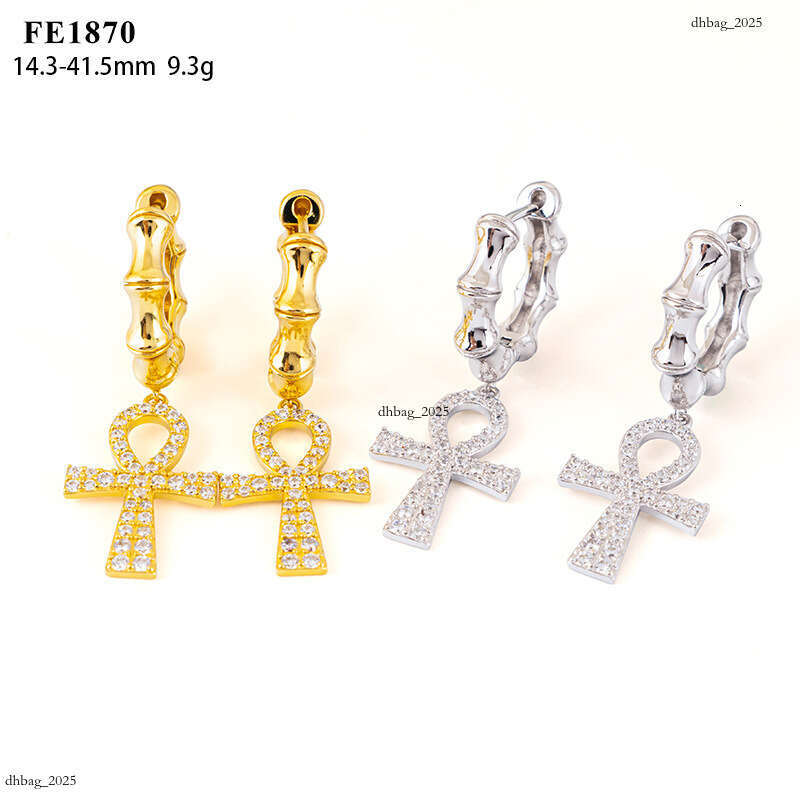 ICED OUT Sier Inlaid Zircon Cross Earrings Personality Studs Hip Hop