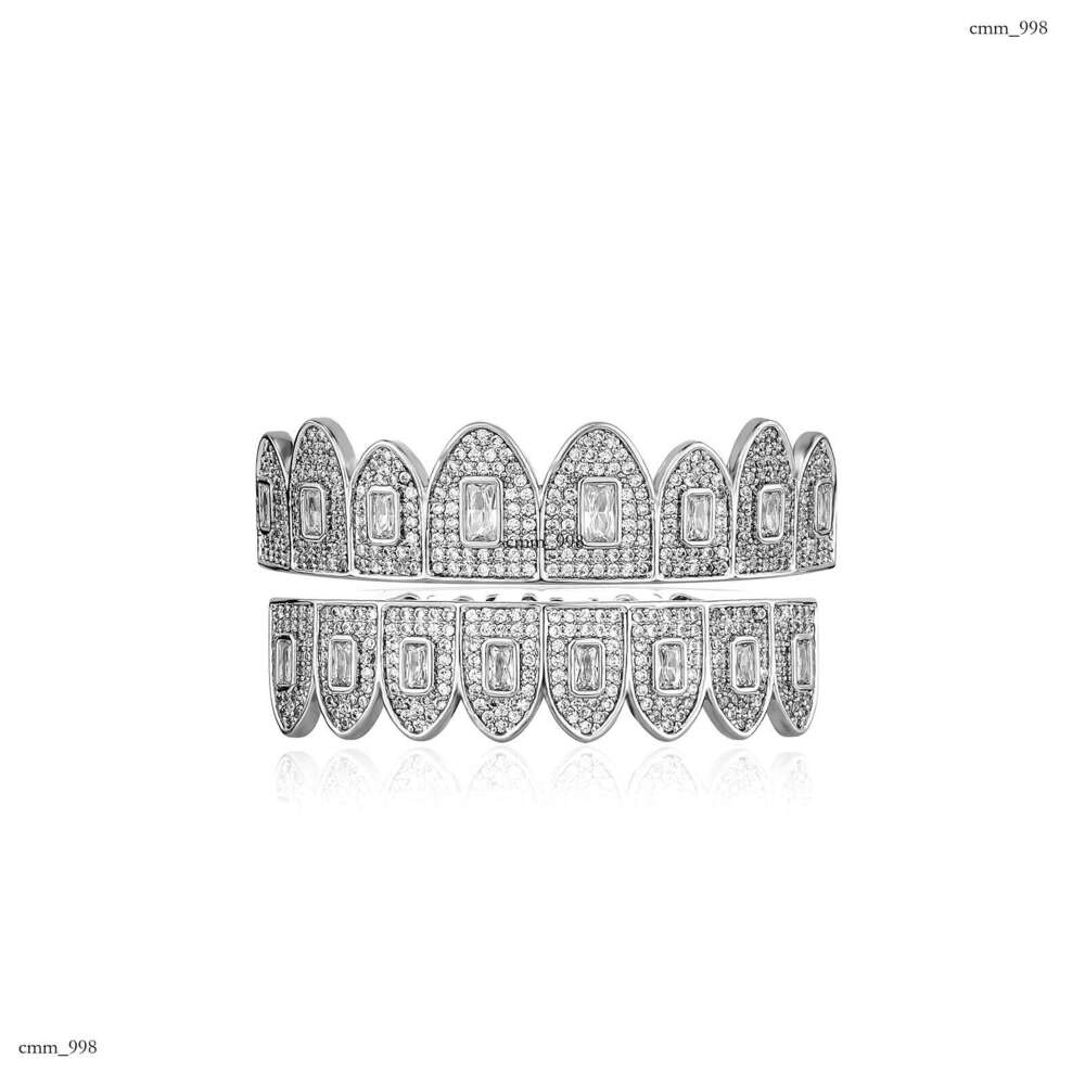 High-Quality Full Hip-Hop Set Real Plated Large Square Zircon Personality Gold Teeth Rap Accessories