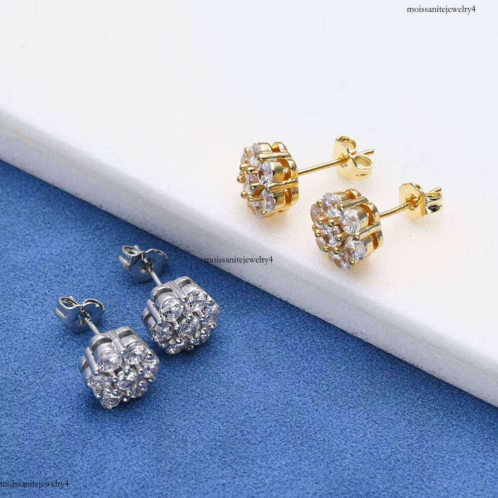 NUOYA Fine Iced Out Dia VVS Moissanite Men Sterling Sier Stud Earrings Women Jewelry
