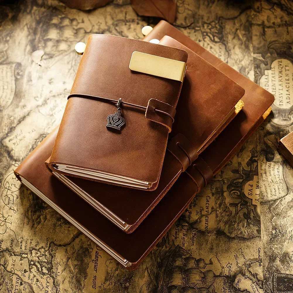 Genuine Leather Journal Travelers Notebook Retro Handmade Diary Portable Sketchbook Cowhide Gift Planner Engraved H260617