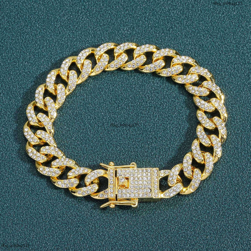 13mm Full Dia Cuban Chain Classic Alloy Personality Trendy Men's Hip Hop Bracelet