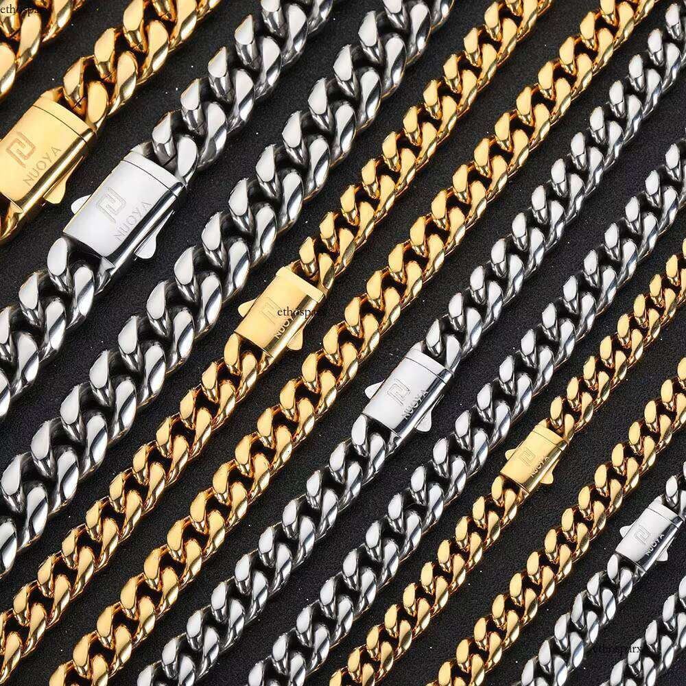 Nuoya Hip Hop Jewelry 12mm Stainless Steel Miami Link High Polish Sier Cuban Chain Custom Necklace Gift