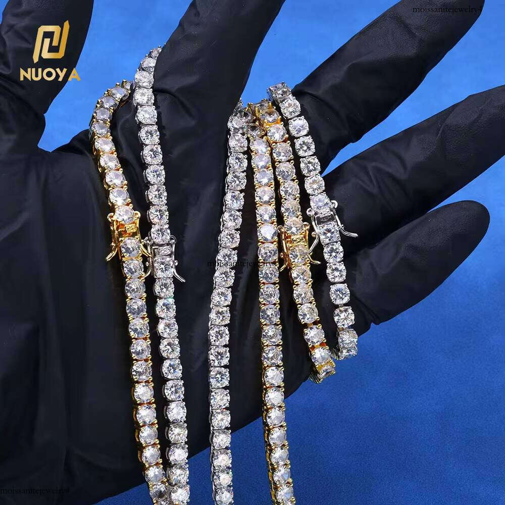 NUOYA Fine Jewelry VVS Moissanite Women's 6mm Sterling Sier Iced Out Dia Tennis Chain Necklace for Gift