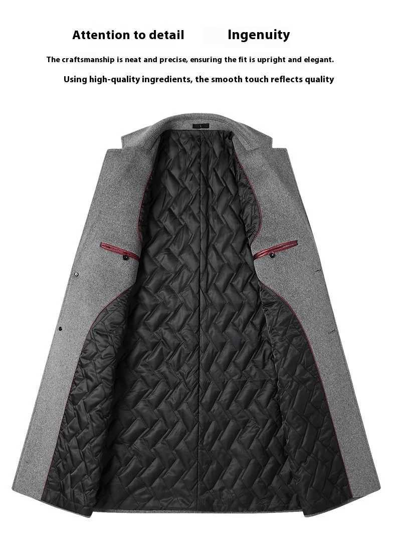 Mid-Length Woolen Coat for Men - Formal Collar Casual Woolen Coat for Men - Large Sized Jacket - Extra Cotton Thickened Coat XJ250809