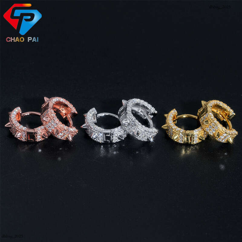 Hip Hop Sier Moissanite Stud Geometric Shape Unisex Earrings
