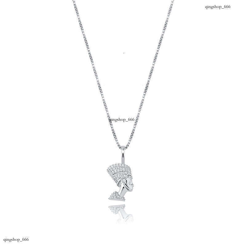 INS Nefertiti Queen Head Portrait Hip-Hop Pendant Full Moissanite chain Sier Women's Necklace