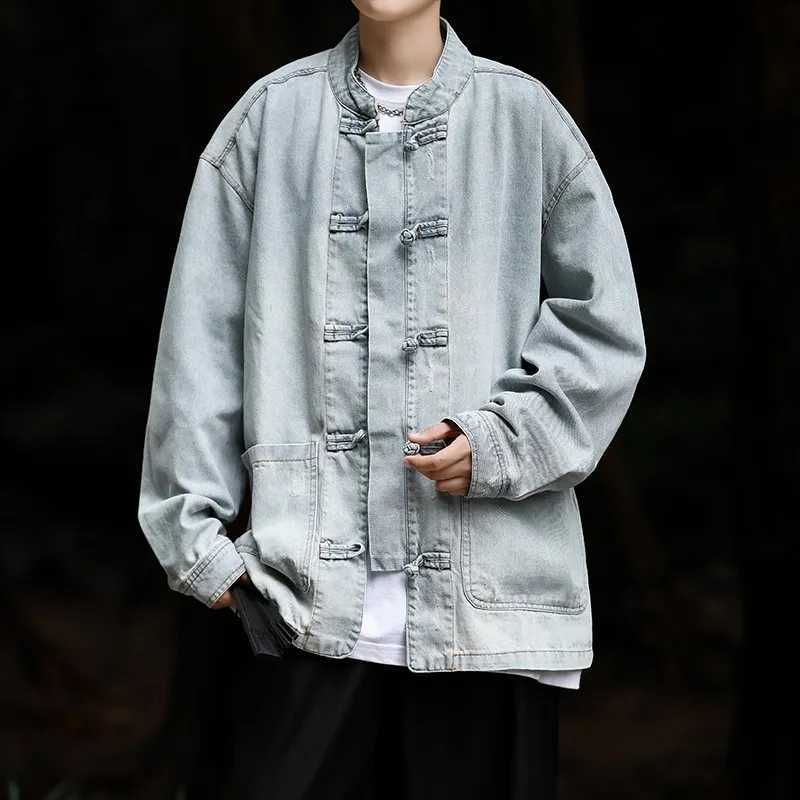 Denim Jackets Mens Jacket Mens Outerwear Autumn Winter Mens Chinese Tang Dress Wash Denim Tops Mens Jacket W250809