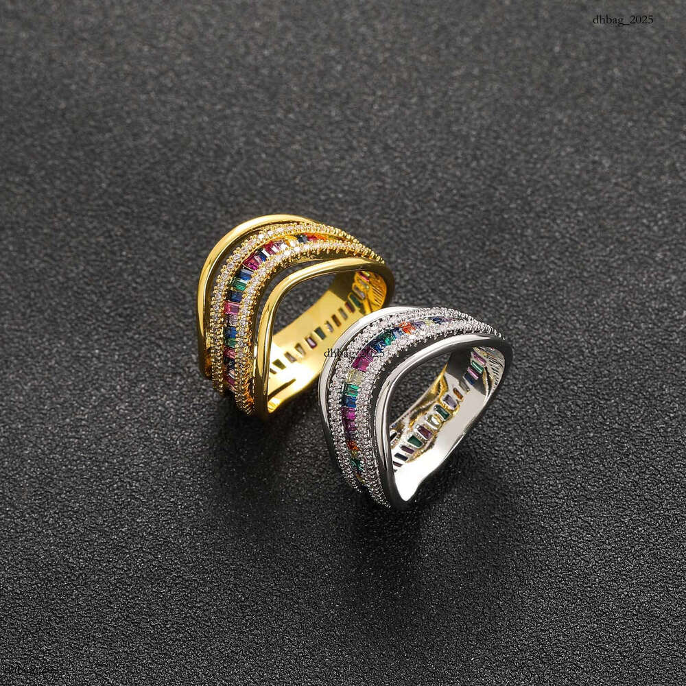 Colorful Cubic Zirconia Irregular Personality Trendy Ring Men's Hip Hop Accessories