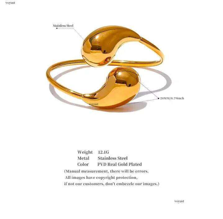 Stainless Steel 316 Water Drop Hollow Adjustable Bracelet Bangle for Women Gold PVD Rust Proof Unusual Jewelry