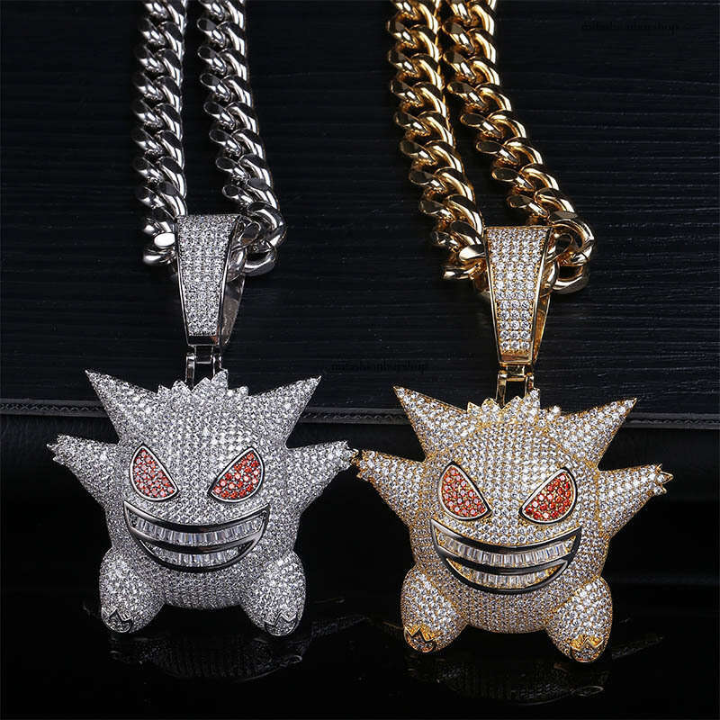 Full Moissanite chain Hip-Hop Funny Oversized Gengar Cartoon Pendant HIPHOP Necklace Cool