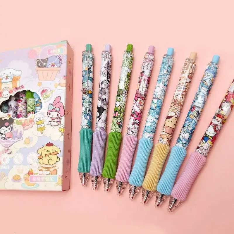 Sanrio 8Pcs Kawaii Sanrio Gel Pen Cartoon Hello Kitty Kuromi Cinnamoroll Melody Press 0.5 Black Pens Student Stationery School Supplies w250809