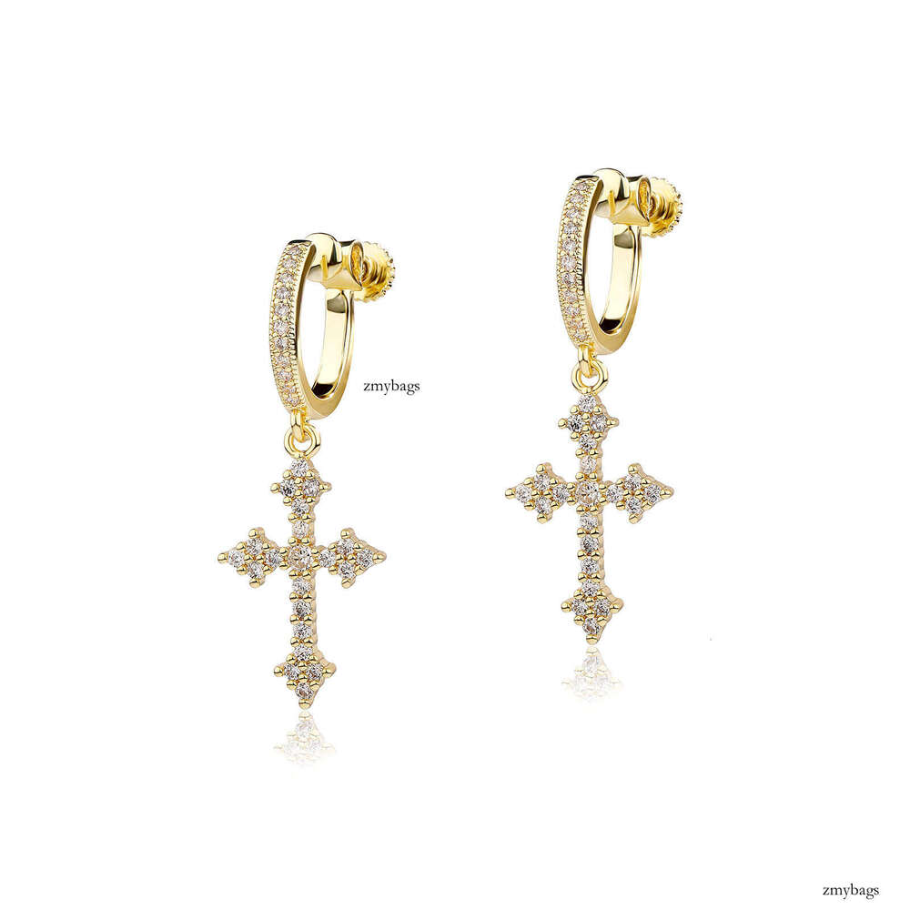 Painless Threaded Ear Clip Round Circle Inlaid Dia No Piercing Men's Cross Personality Earrings