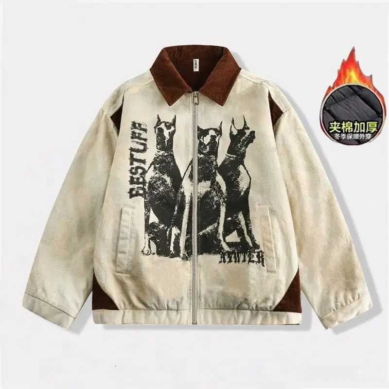 Korean Lapel Zipper Varsity Jacket Niche Printed Overcoat Men Women American Style 2024 New Fashion Unisex Retro Cityboy Jackets W250809