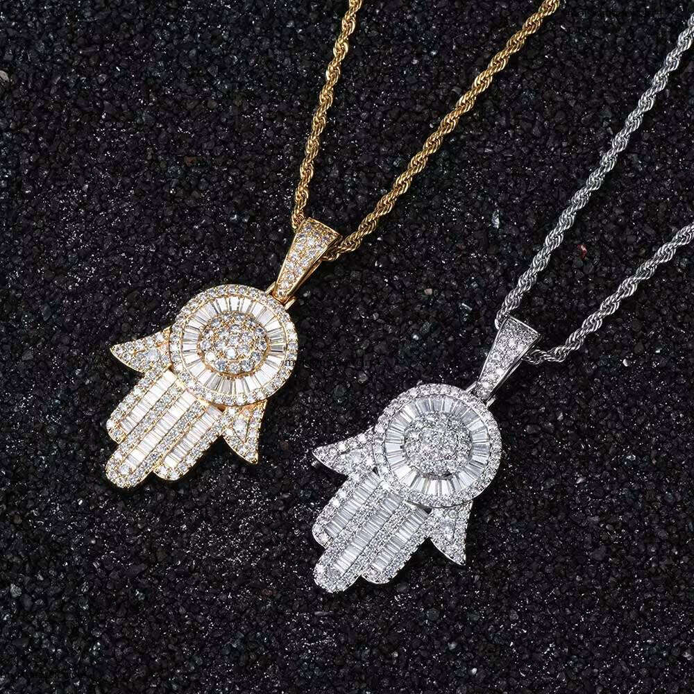 Nuoya High Quality Jewelry Men Women Hamsa Hand of Fatima Iced Out Pendant Hip Hop Necklace