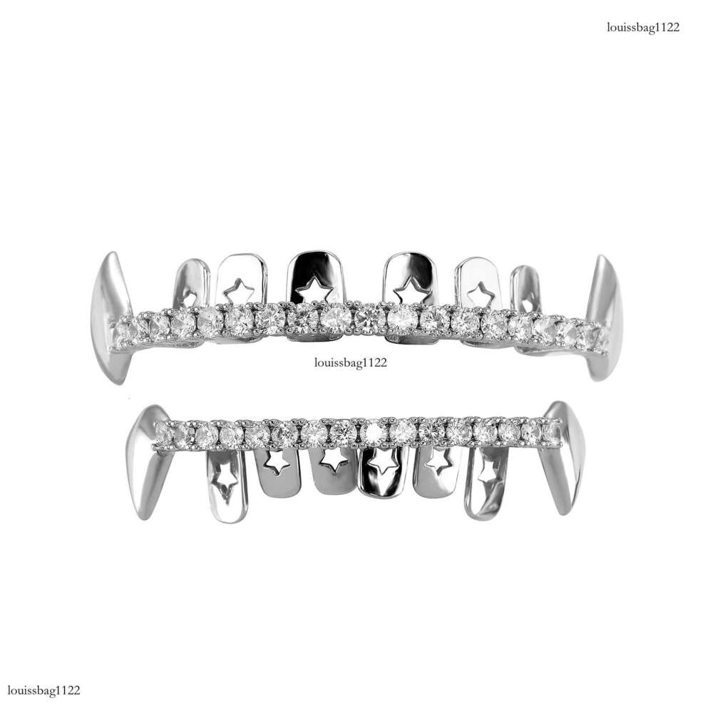 Real Gold Plated Hip-Hop Braces Full Zirconia Trendy Accessories Personality Sharp Teeth