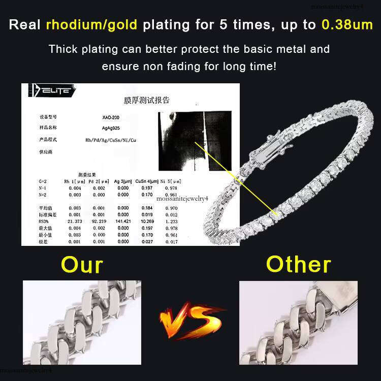 Fine Jewelry 3MM 4MM 5MM Wide Moissanite Shining Dia S Sterling Sier Tennis Chain with GRA Certificate
