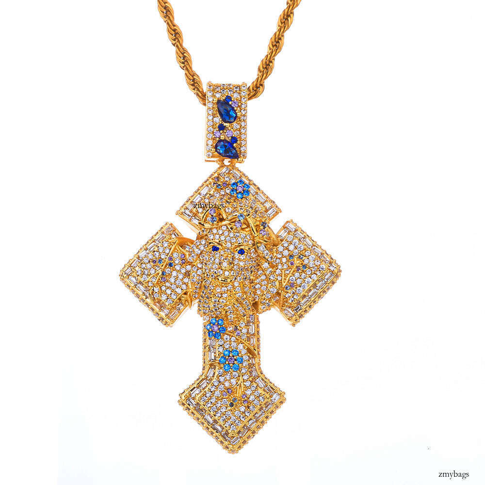 Colorful Head Cross Pendant Full Dia Hip-Hop Jewelry Creative Men's Necklace