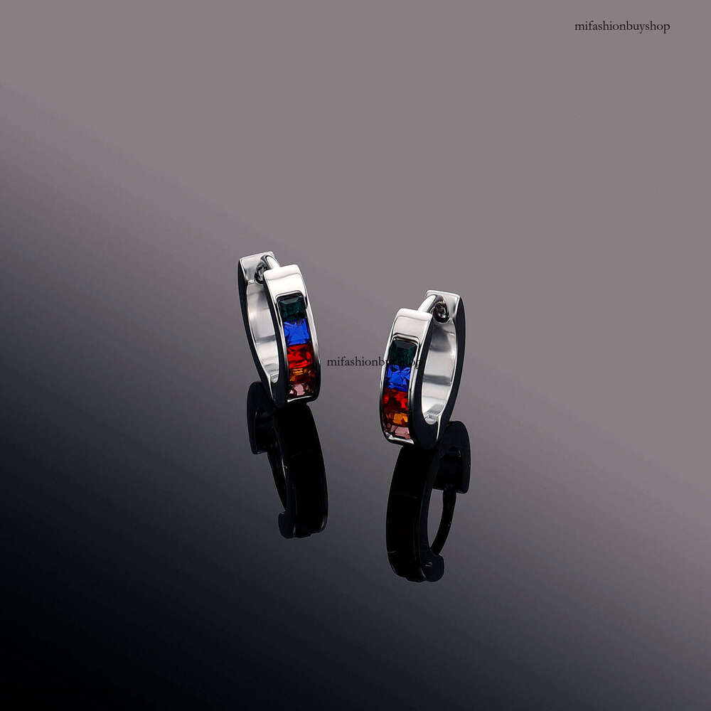 Sterling Silver Square Colorful Zircon Unisex Trendy Stud Earrings Versatile Non-Fading Clips Ear Jewelry