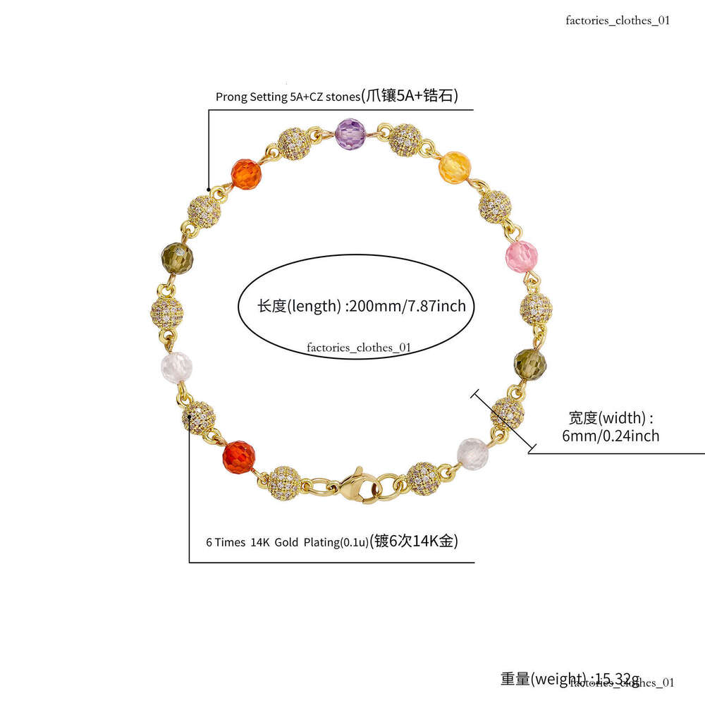 Summer Fashion Fresh 6mm Colorful Zircon Bracelet Hip-hop Light High-end Necklace