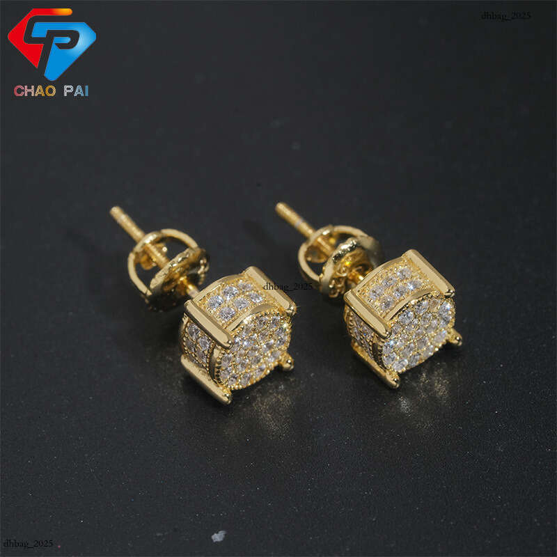 ICED OUT New Hip-Hop Sier Inlaid 5A Zircon Hoop Earrings Studs